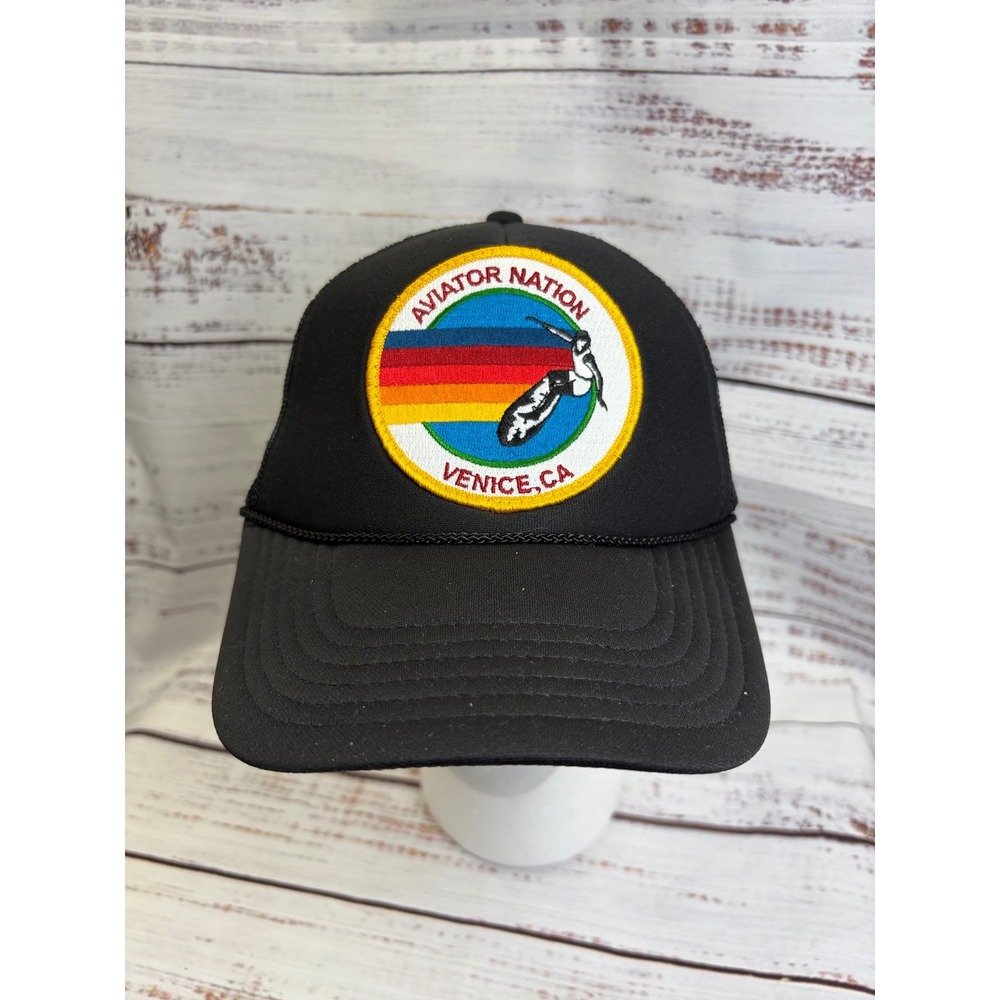 Aviator Nation AV Venice CA signature Trucker Hat Black Surf Patch Snapback Cap